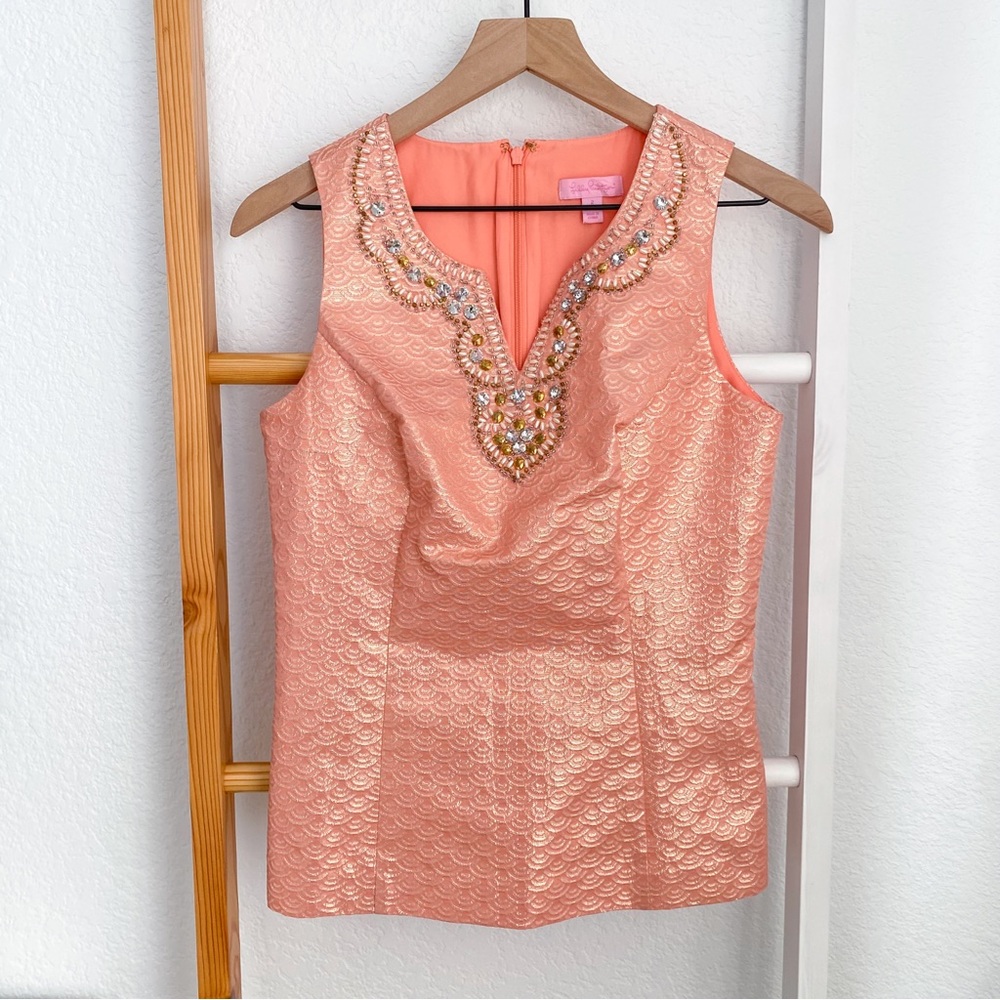 Lilly Pulitzer Terrace Top Pink Blush Metallic Jacquard Embellished